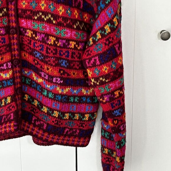 Peruvian Connection 100% Alpaca Cardigan Sweater Size Medium Colorful Peru - Picture 4 of 8